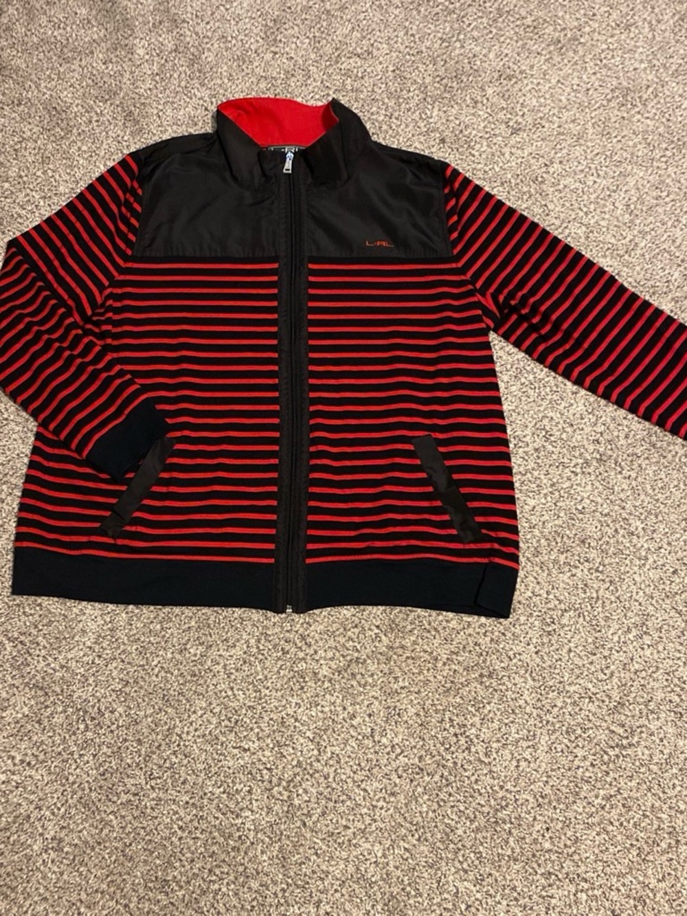 Lauren Ralph Lauren Active Red and Navy Striped Zip Jacket Size 2X